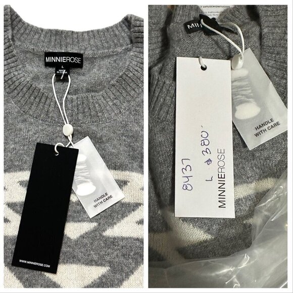 Minnie Rose Cashmere Ski Out West Crew Sweater, Size L, Gray, New with tag - Picture 6 of 16